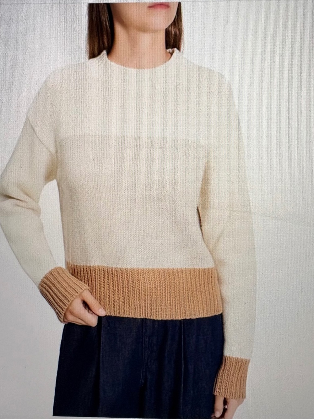 NWT Theory Color Block Ivory Multi Felted Wool Cashmere Sweater